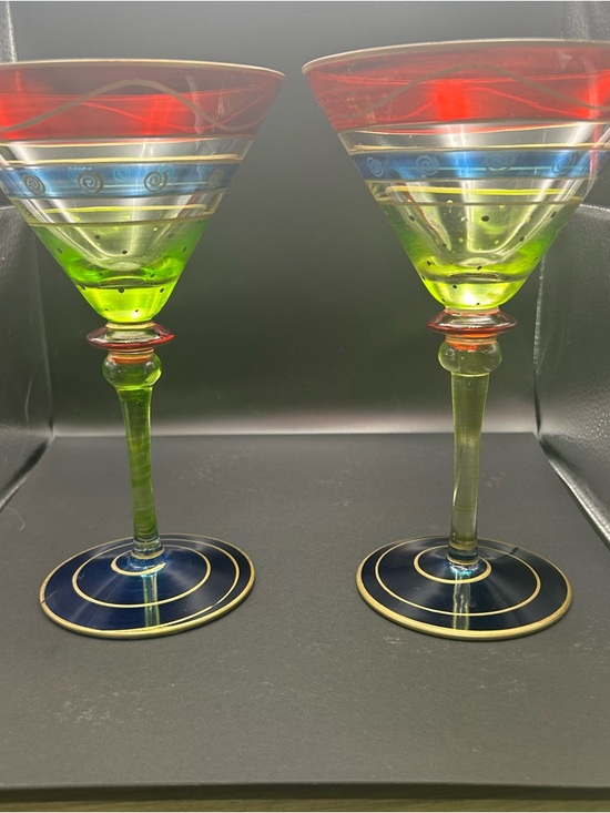 Pier 1 Other - Pier 1 Hand-Painted Bohemian Martini Festive Art-Deco Glasses Set of 2 Christmas